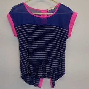 Miss Daisy Striped Sheer Shirt Sleeve Blouse Women's Regular Size Medium